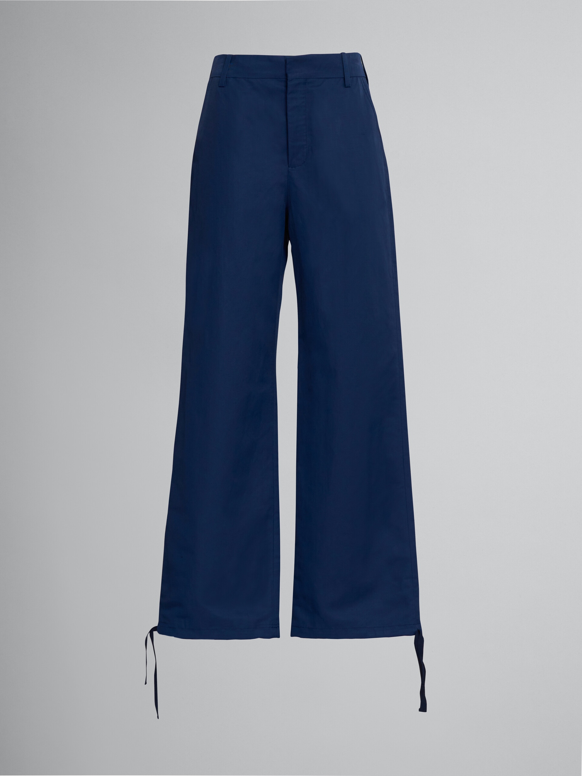 NAVY CARGO TROUSERS IN TECHNICAL COTTON-LINEN - 1