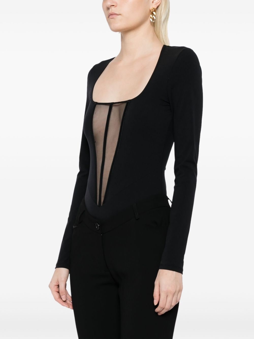 mesh-panelled jersey bodysuit - 3