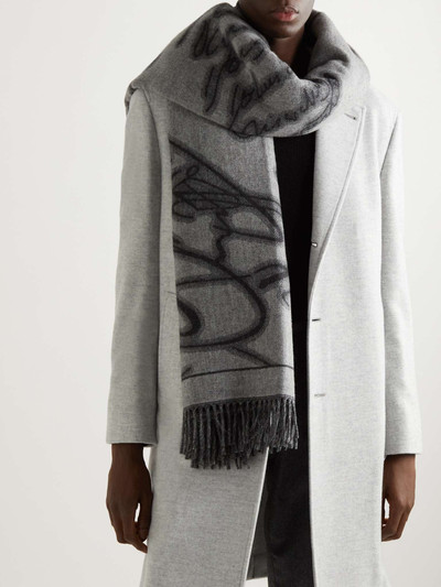 Berluti Fringed Scritto Cashmere-Jacquard Scarf outlook
