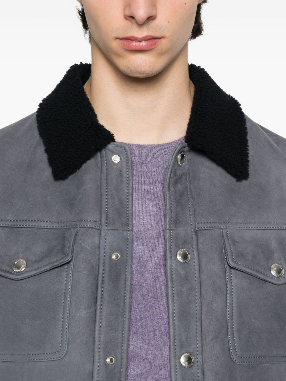 shearling-collar flap-pocket jacket - 5