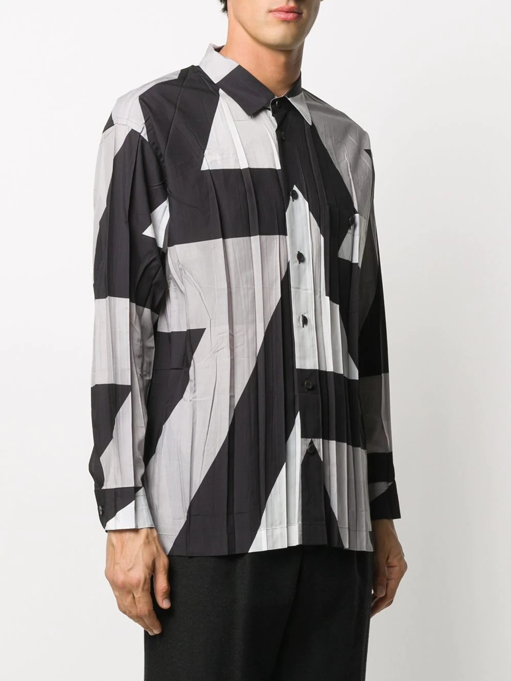 abstract-print pleated shirt - 3