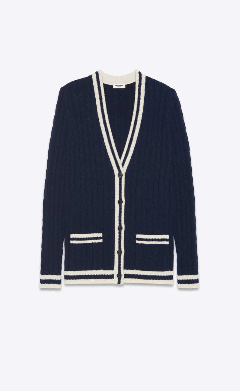 long knit college cardigan in braided cashmere 1