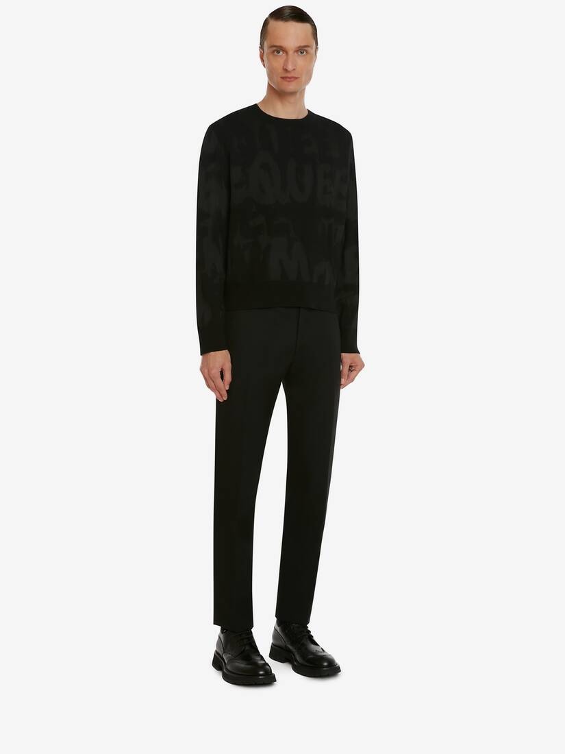 Men's McQueen Graffiti Jacquard Jumper in Black - 3