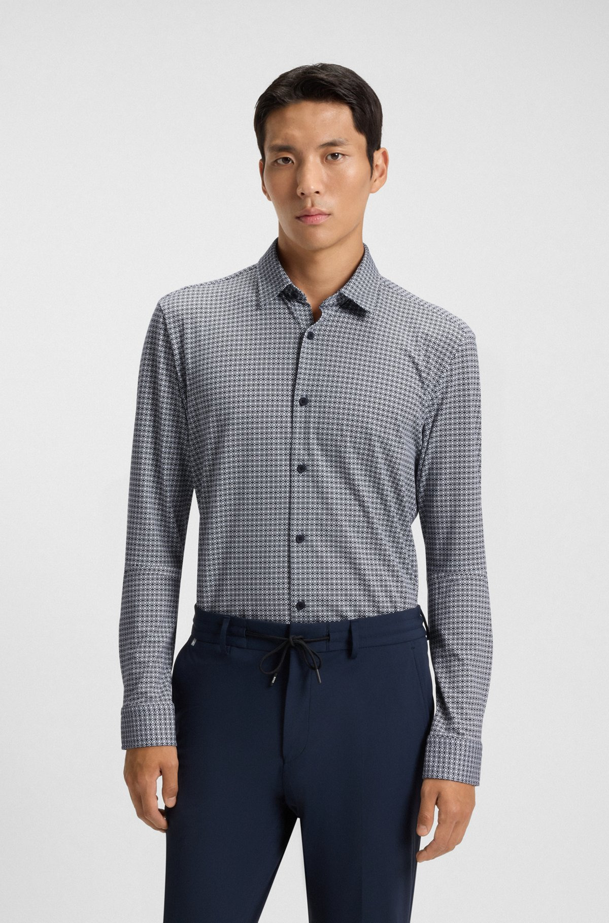 SLIM-FIT SHIRT IN PRINTED FLEX-WEAVE FABRIC - 2