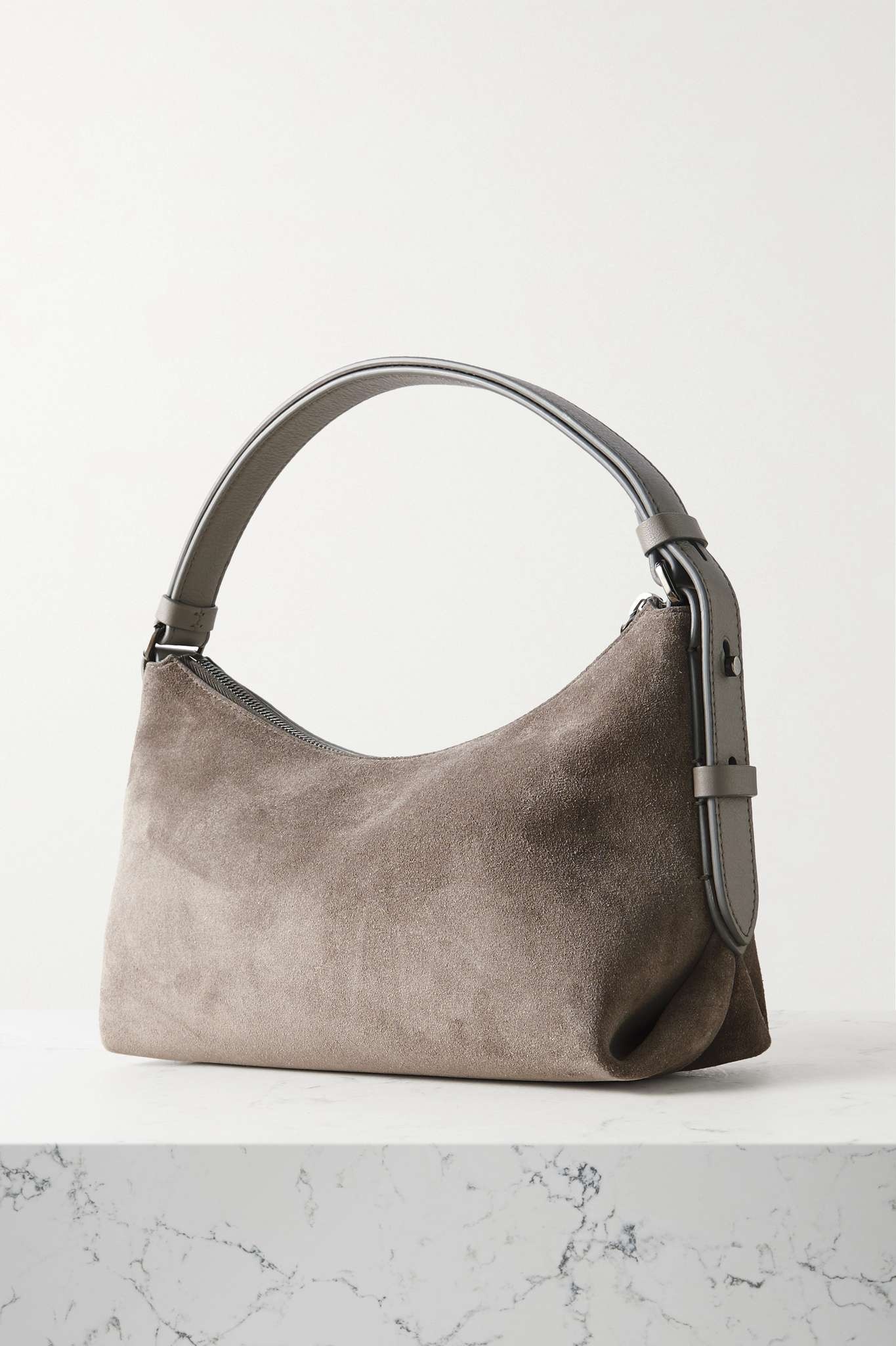 Leather-trimmed suede shoulder bag - 3
