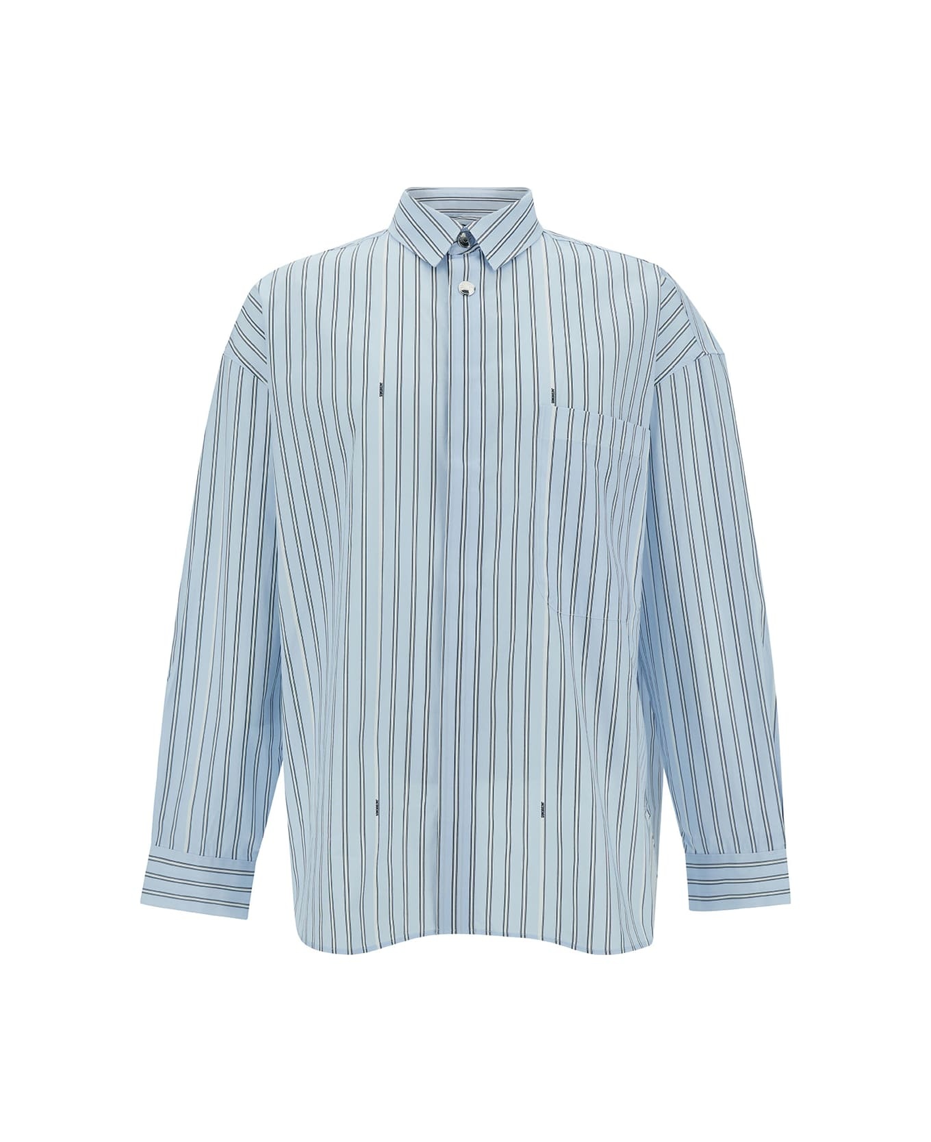Light Blue Striped Shirt With Logo Lettering Detail In Cotton Man - 1