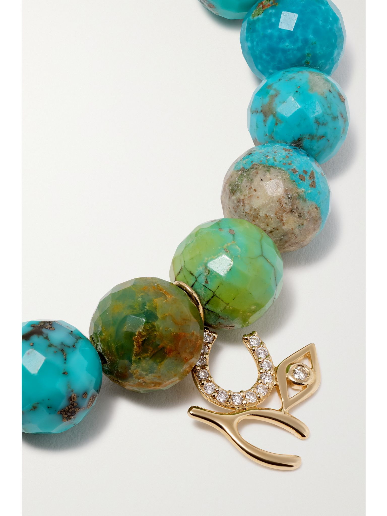 Large Luck and Protection 14-karat gold, turquoise and diamond bracelet Turquoise - 4