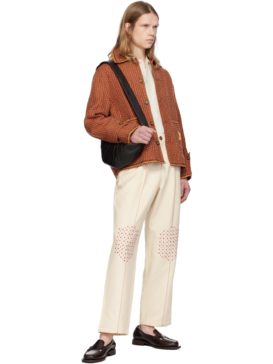 Brown Kantha Applique Jacket - 4