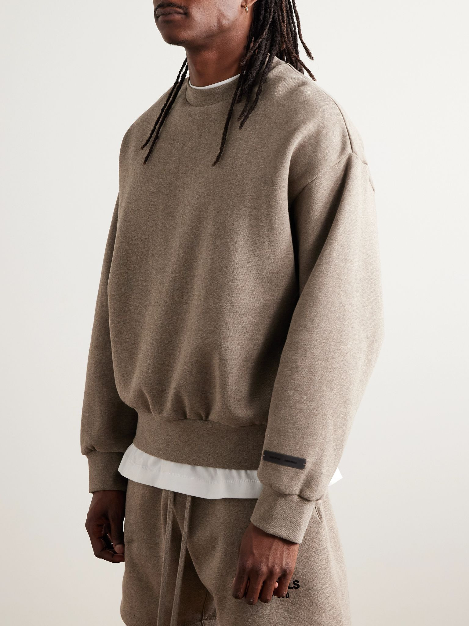 Logo-Appliquéd Cotton-Blend Jersey Sweatshirt Taupe - 3