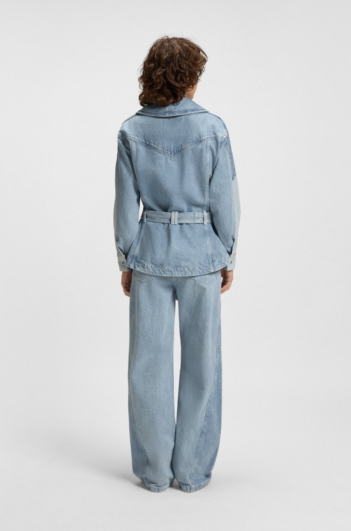 PEPLUM-HEM JACKET IN BLUE RIGID DENIM WITH BELT - 4
