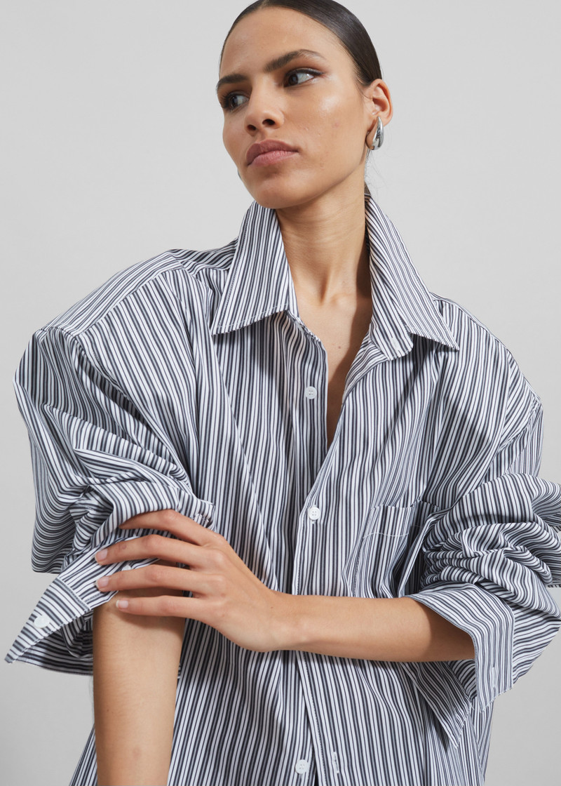 Cyrus Button Up Shirt - Black/White Stripe 6