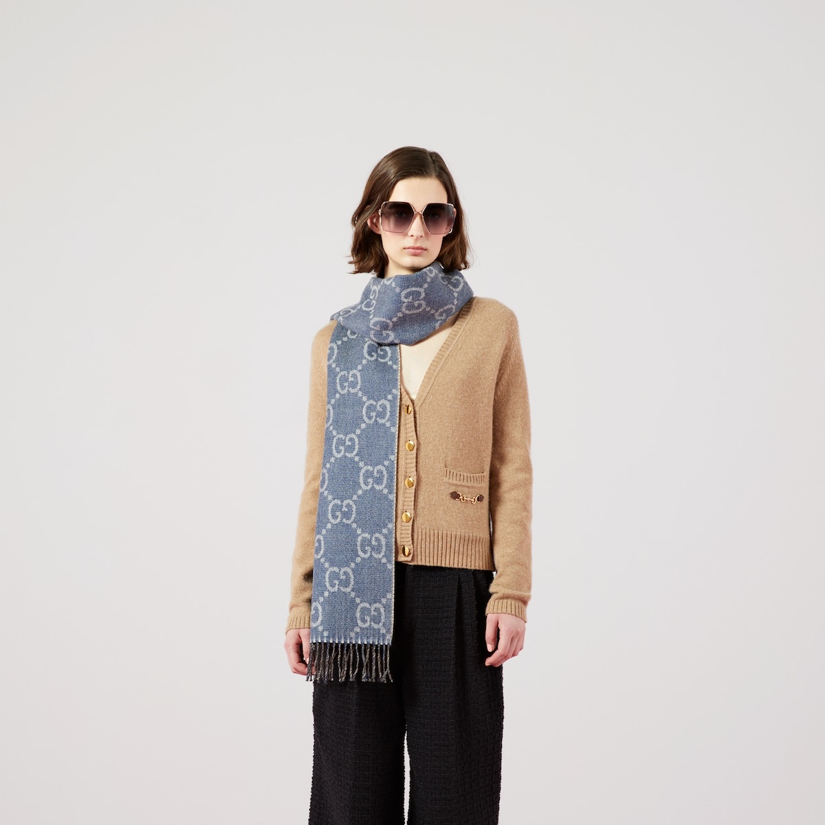 GG jacquard knit scarf with tassels - 3
