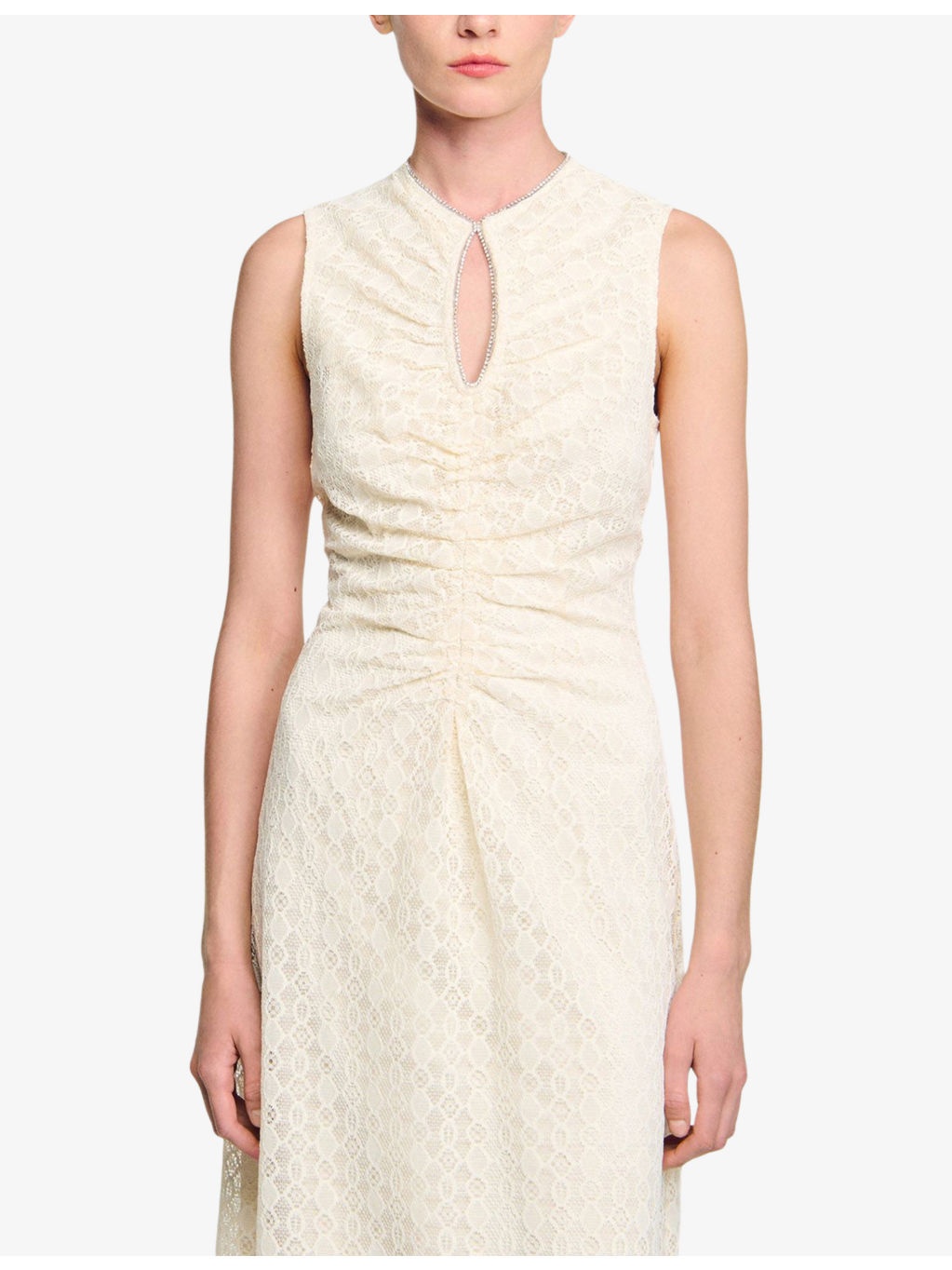 Rhinestone-Embellished Sleeveless Lace Maxi Dress - 5