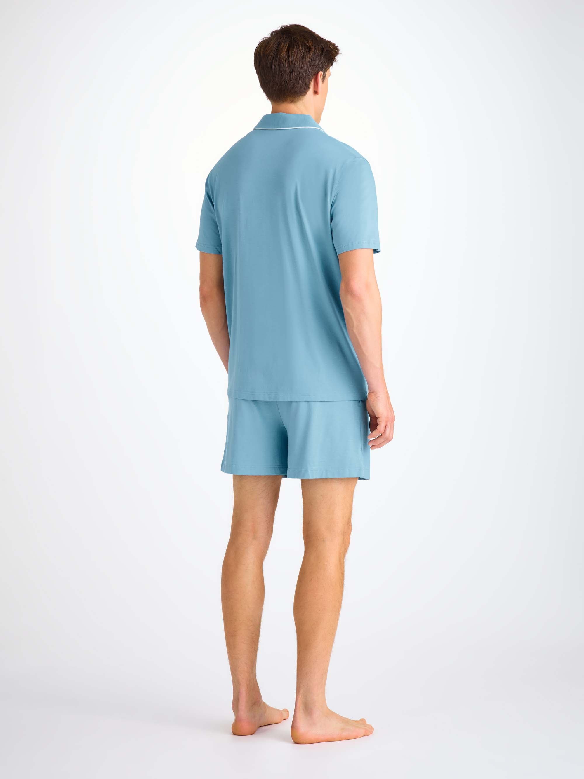 Men's Short Pajamas Basel Micro Modal Stretch Ocean Blue - 4