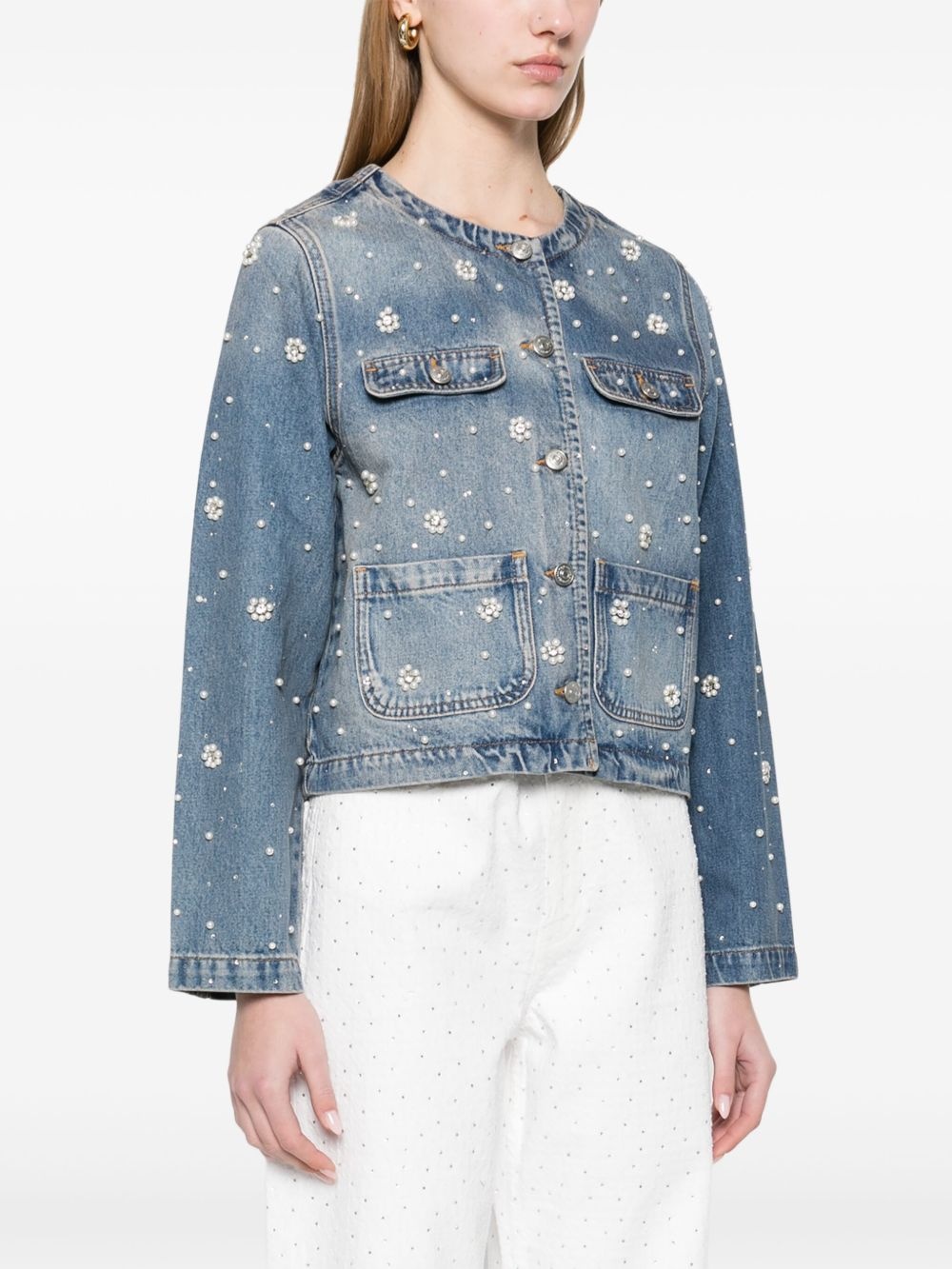 crystal-embellished denim jacket - 3