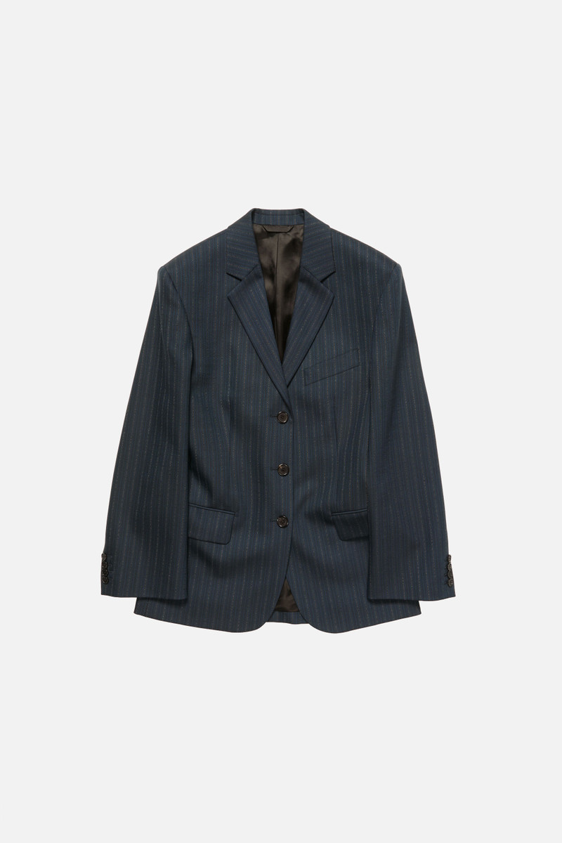 Pinstripe wool suit jacket - Black/Teal blue 1