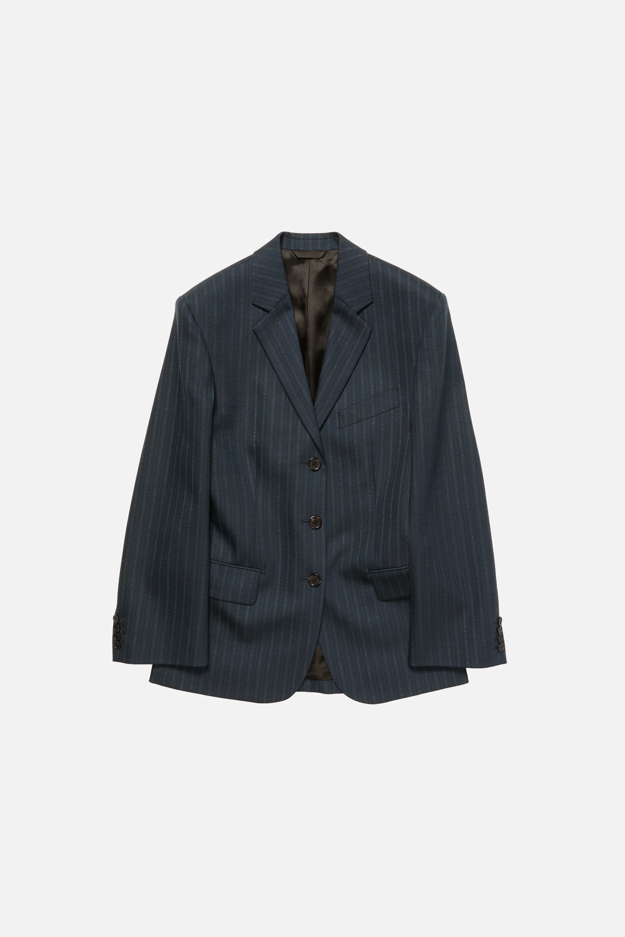 Pinstripe wool suit jacket - Black/Teal blue - 1