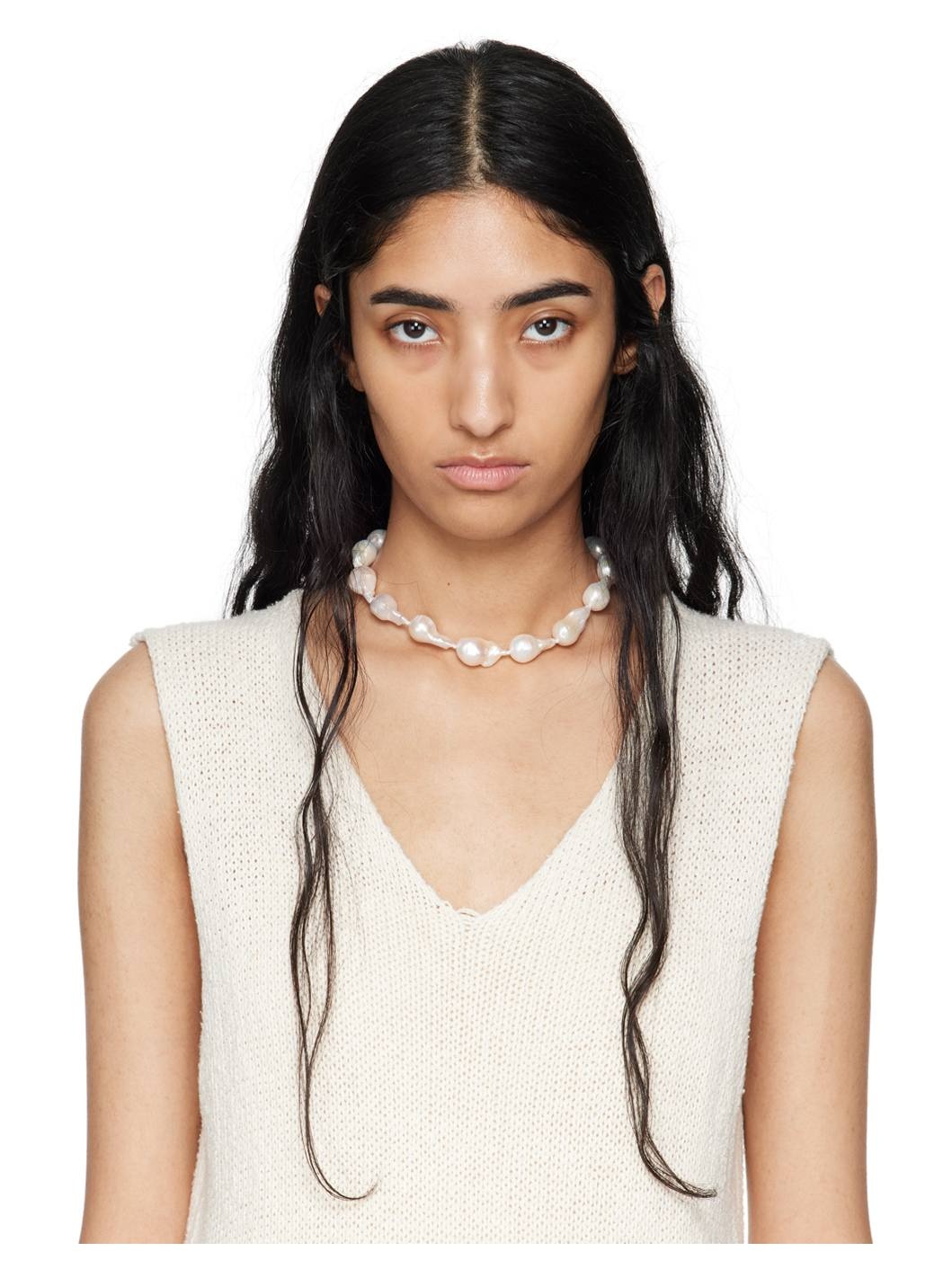White Baroque Pearl Collar Necklace - 2