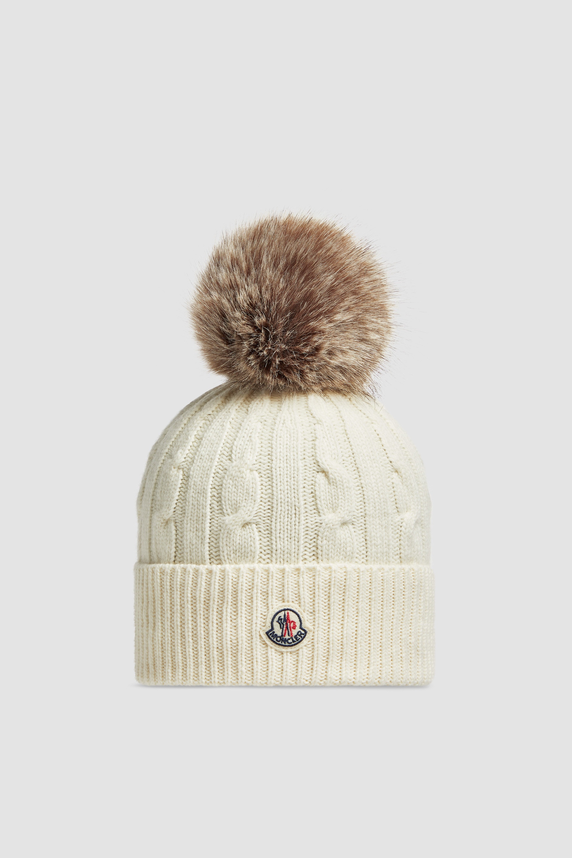 Wool & Cashmere Beanie with Faux Fur Pom Pom - 1