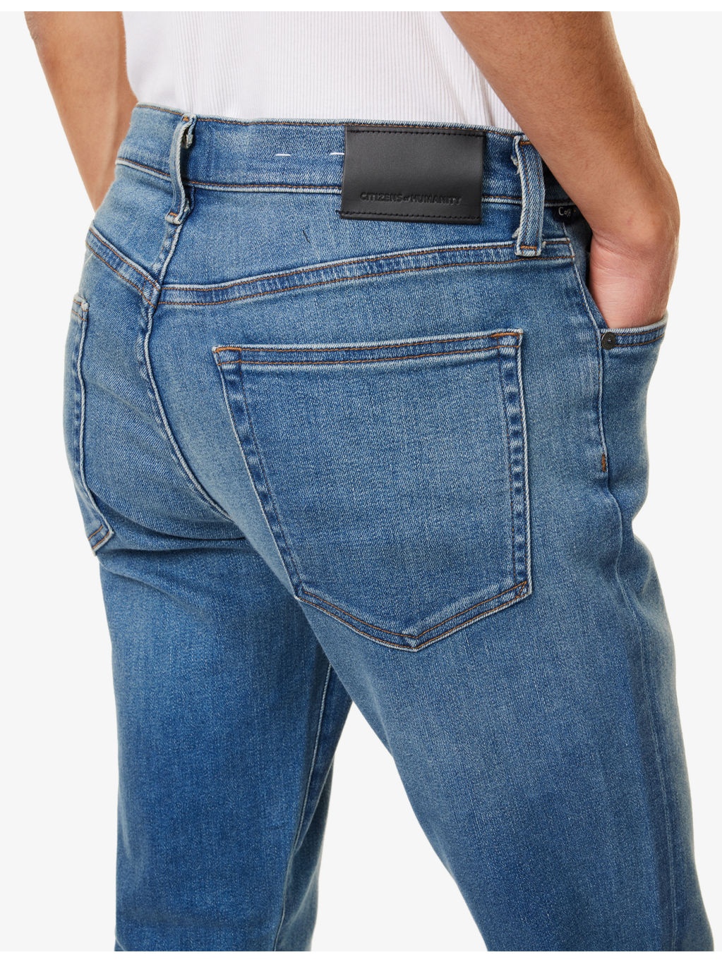 London Brand-Patch Tapered-Leg Slim-Fit Stretch-Denim Jeans - 5