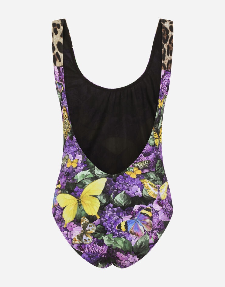 One-piece racing swimsuit with butterfly print - 3