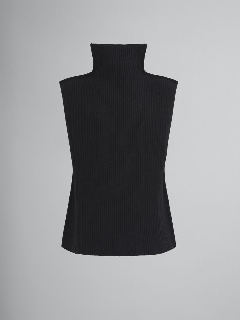 BLACK RIBBED WOOL VEST - 1