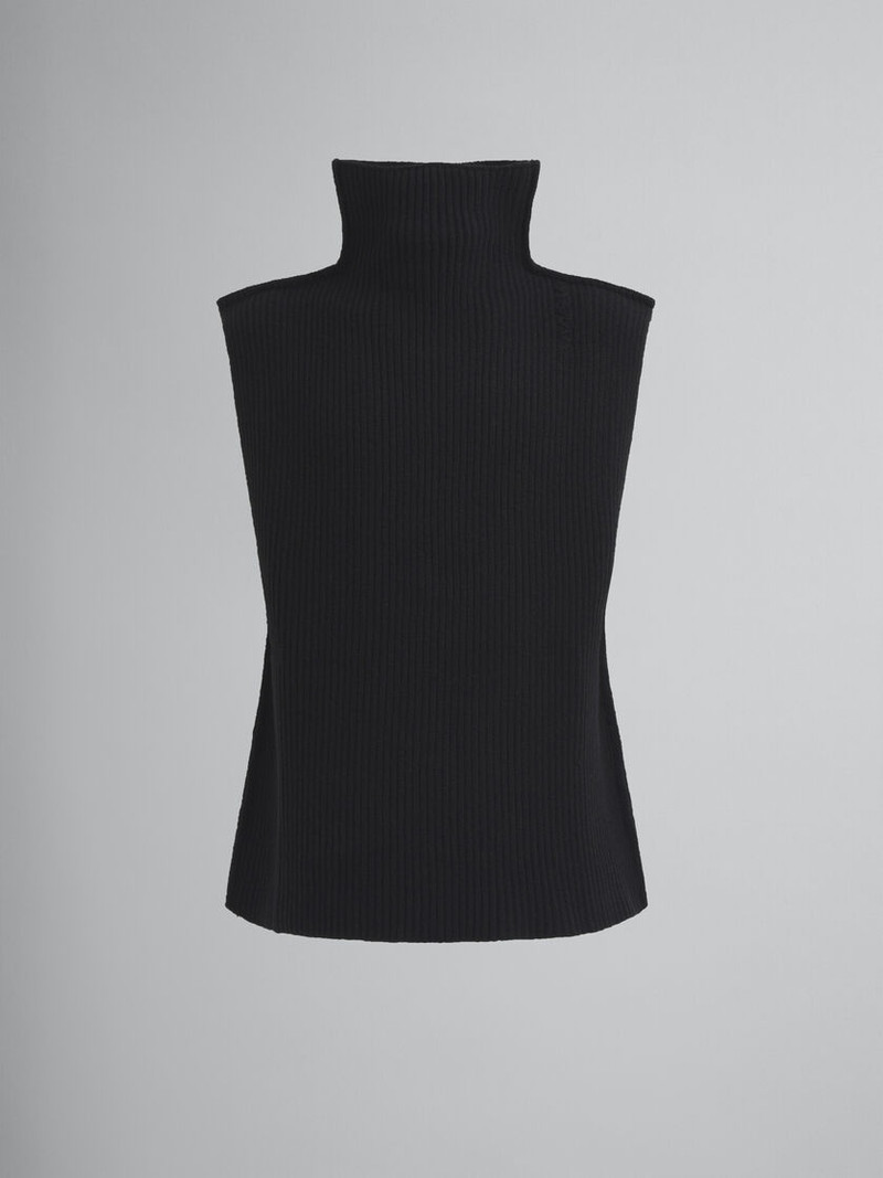 BLACK RIBBED WOOL VEST 1