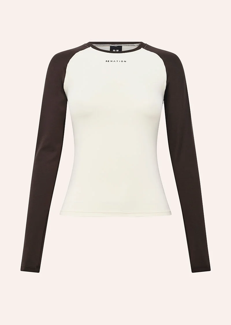 SIGNATURE LONG SLEEVE TOP IN WHISPER WHITE & COFFEE - 1