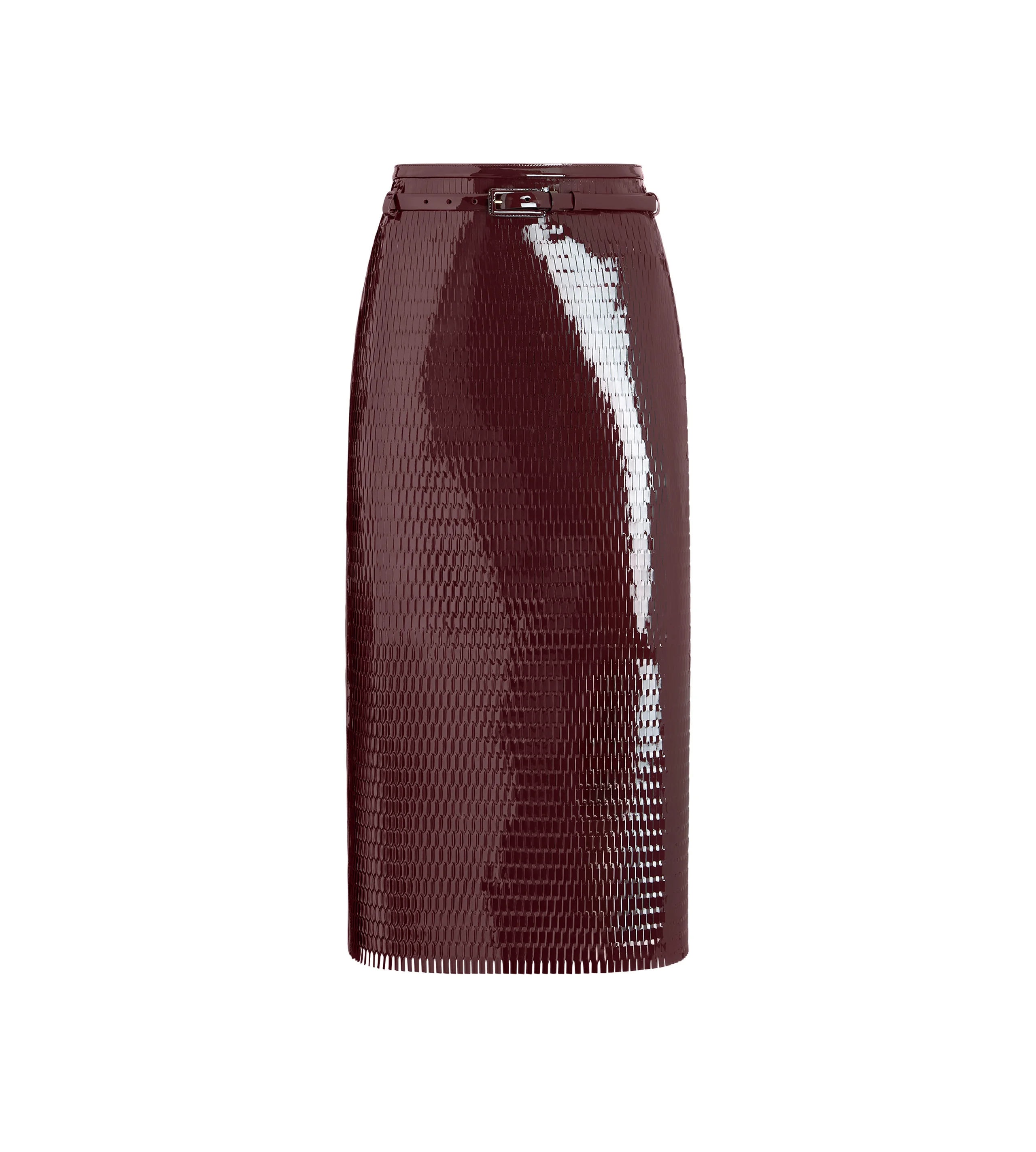 PERFORATED PATENT CALF LEATHER PENCIL SKIRT WITH SELF BELT - 1
