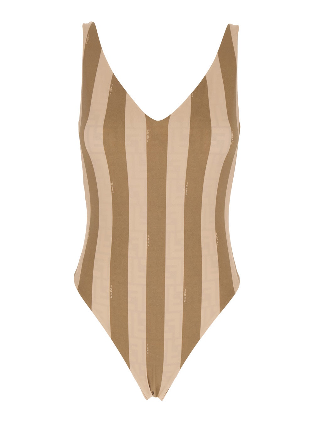 Fendi Women Beige Reversible Swimsuit With V Neck And All-Over Striped Motif In Tech Fabric Stretch  - 1
