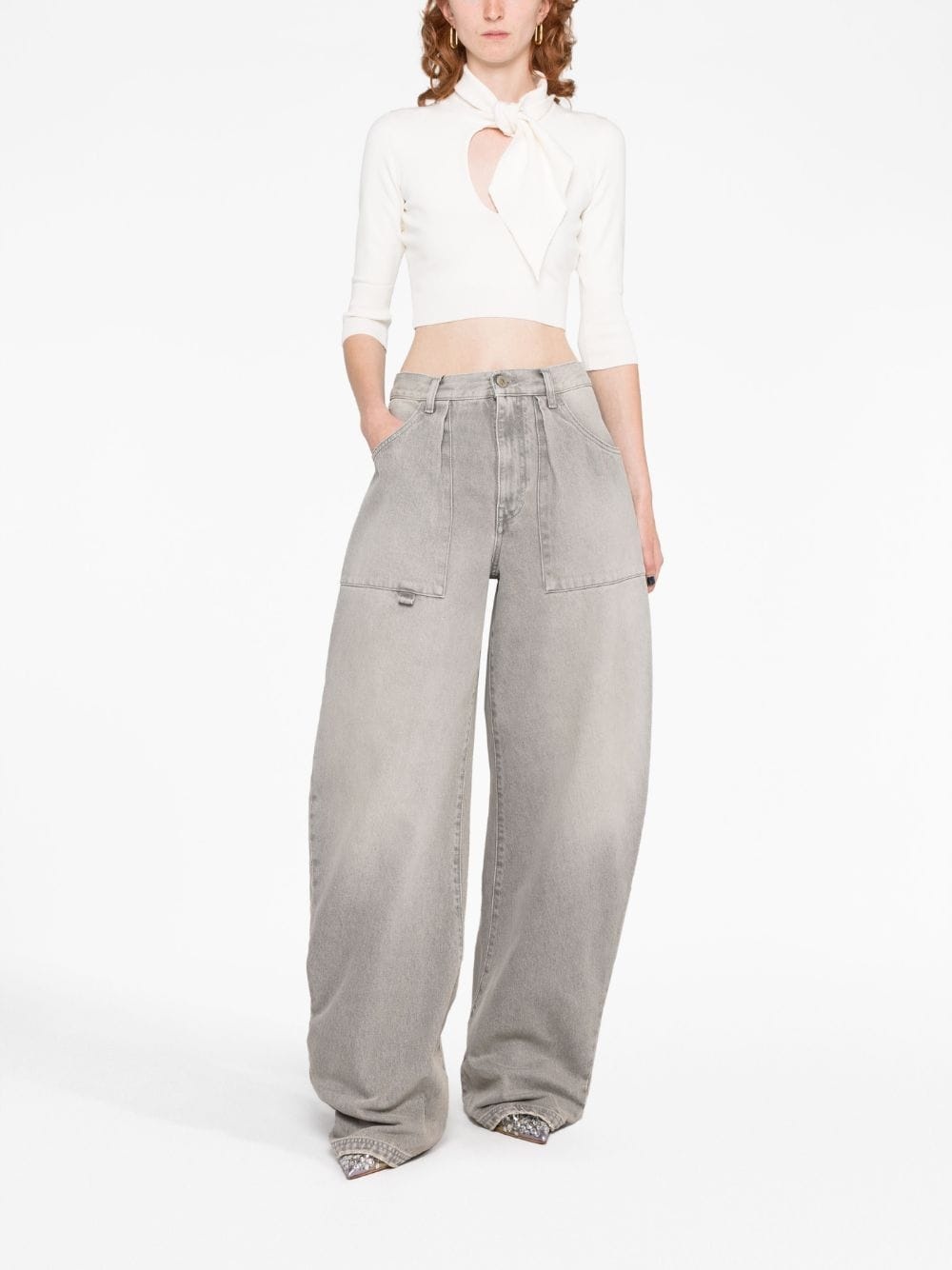 pussybow cut-out top - 2