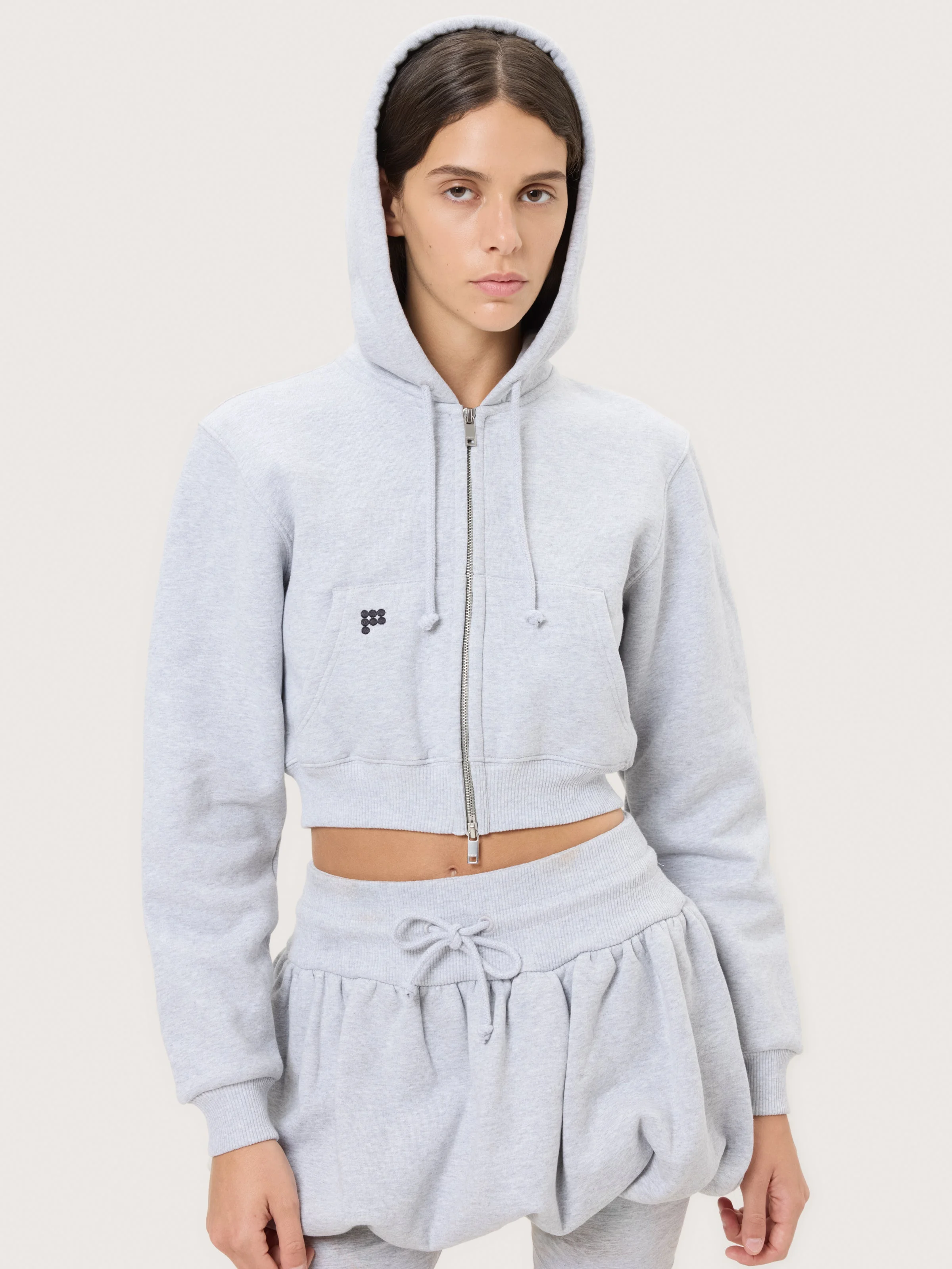 Womens Heavyweight Cropped Hoodie - Grey Marl - 1