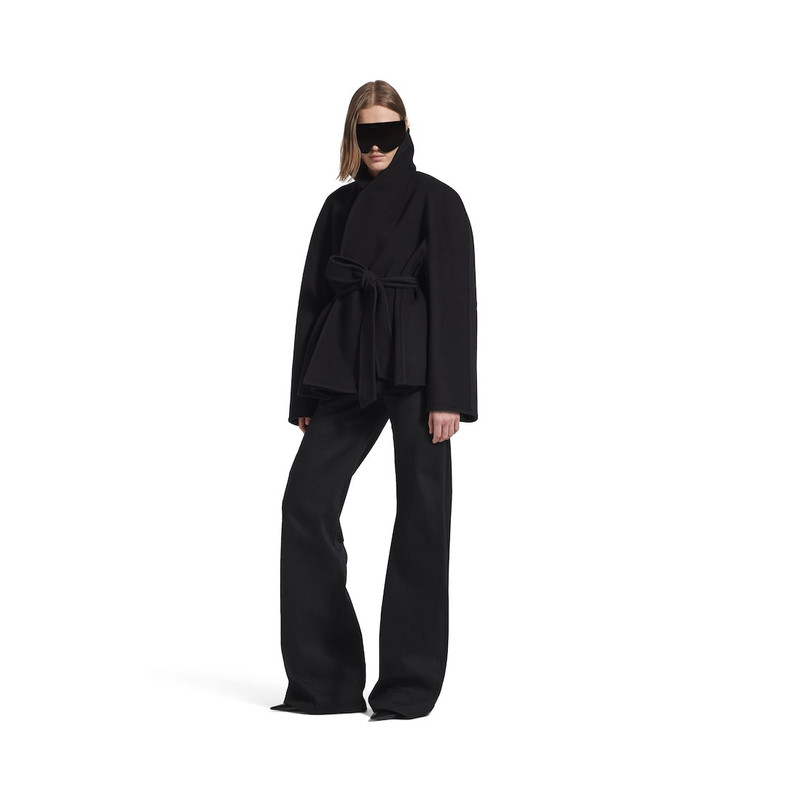 BALENCIAGA Women's Short Wrap Coat in Black outlook