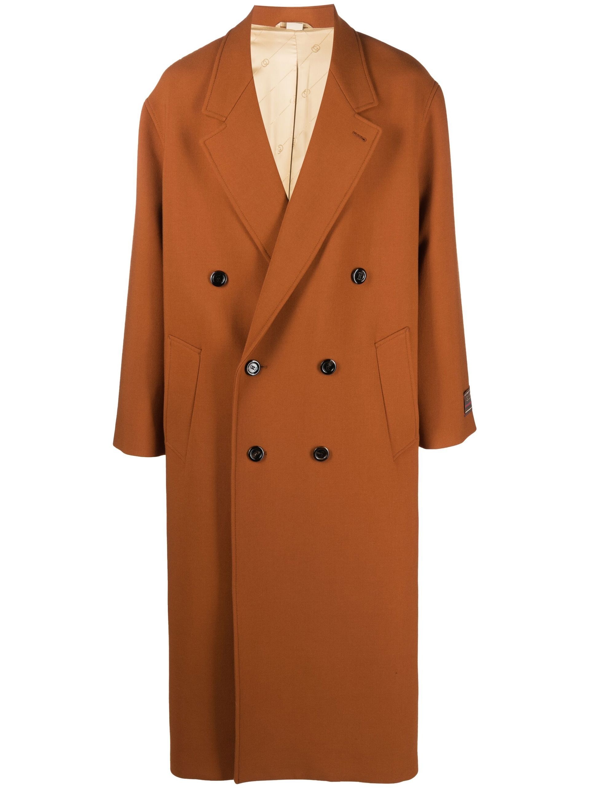 Orange Double-Breasted Wool Coat - 1