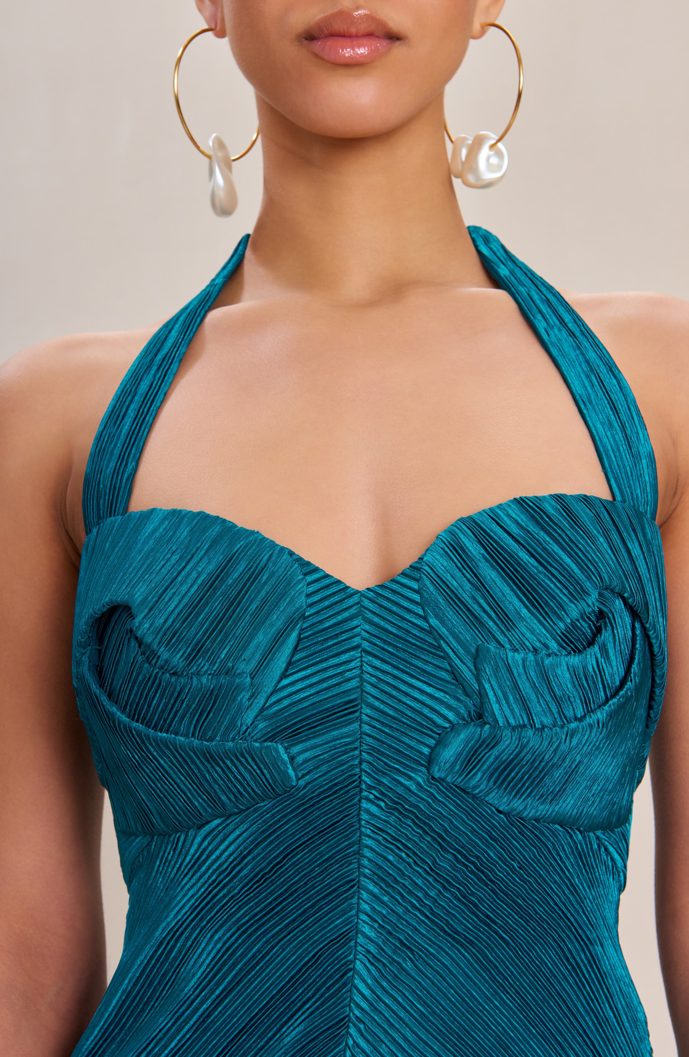 Cult Gaia Milo Plissé Halter Midi Dress in Sea Moss at Nordstrom - 4