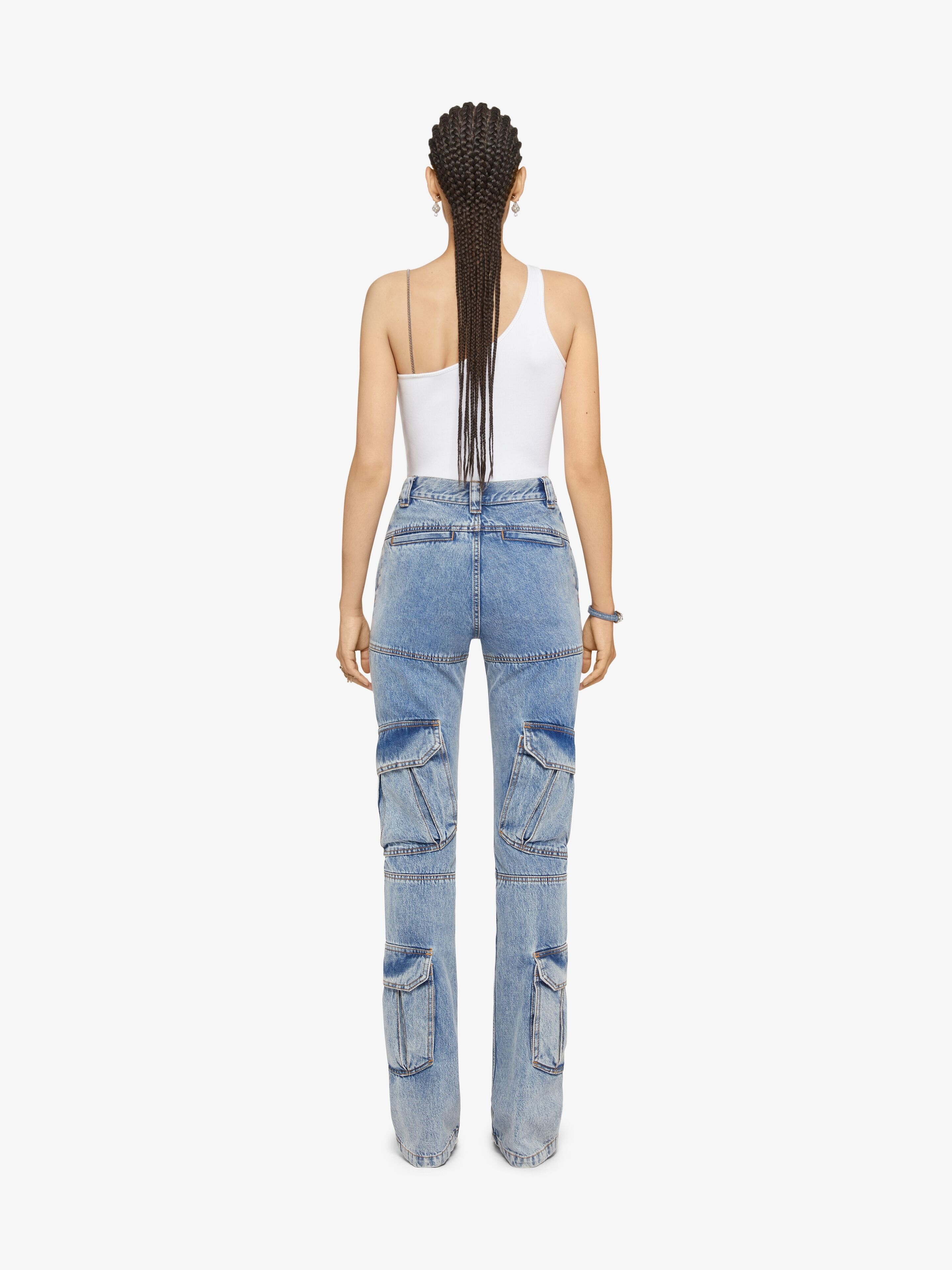 BOOT CUT CARGO PANTS IN DENIM - 4