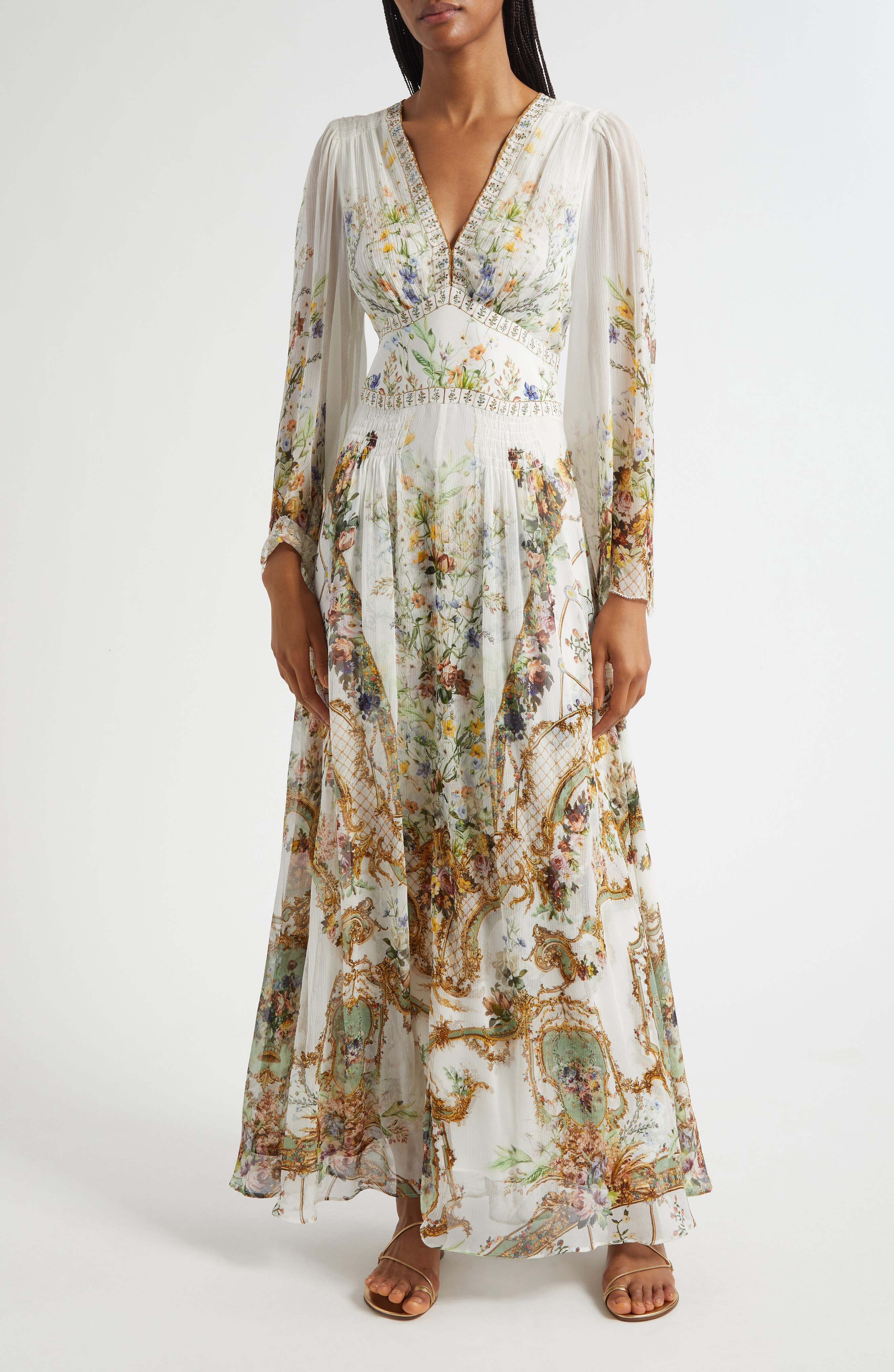 Camilla Dressing Room Drama Long Sleeve Silk Chiffon Maxi Dress at Nordstrom - 1