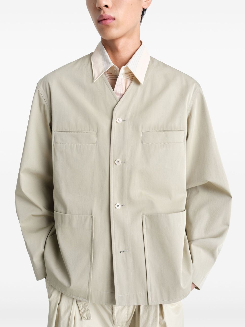 collarless shirt jacket - 5
