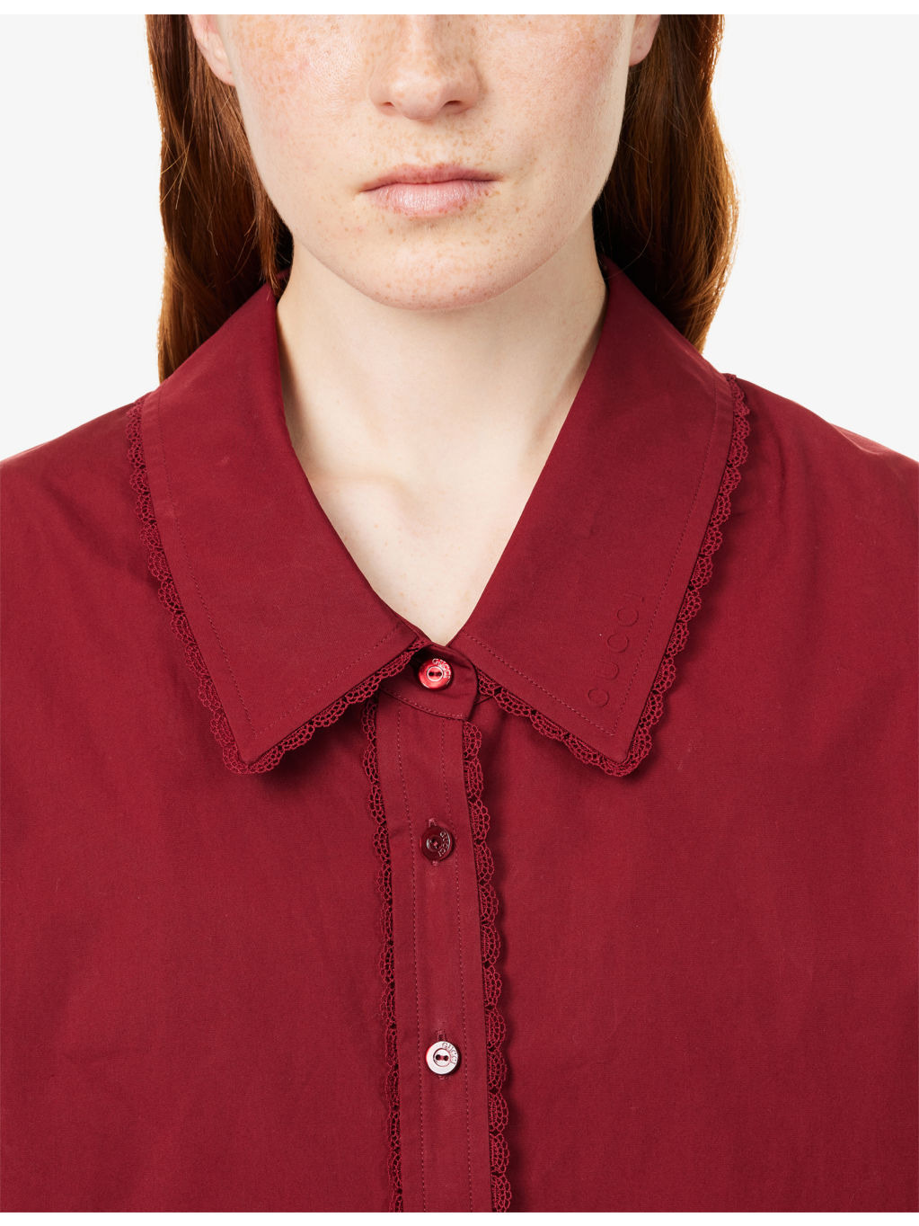 Embroidered Drawstring-Sleeves Cotton-Poplin Shirt - 6