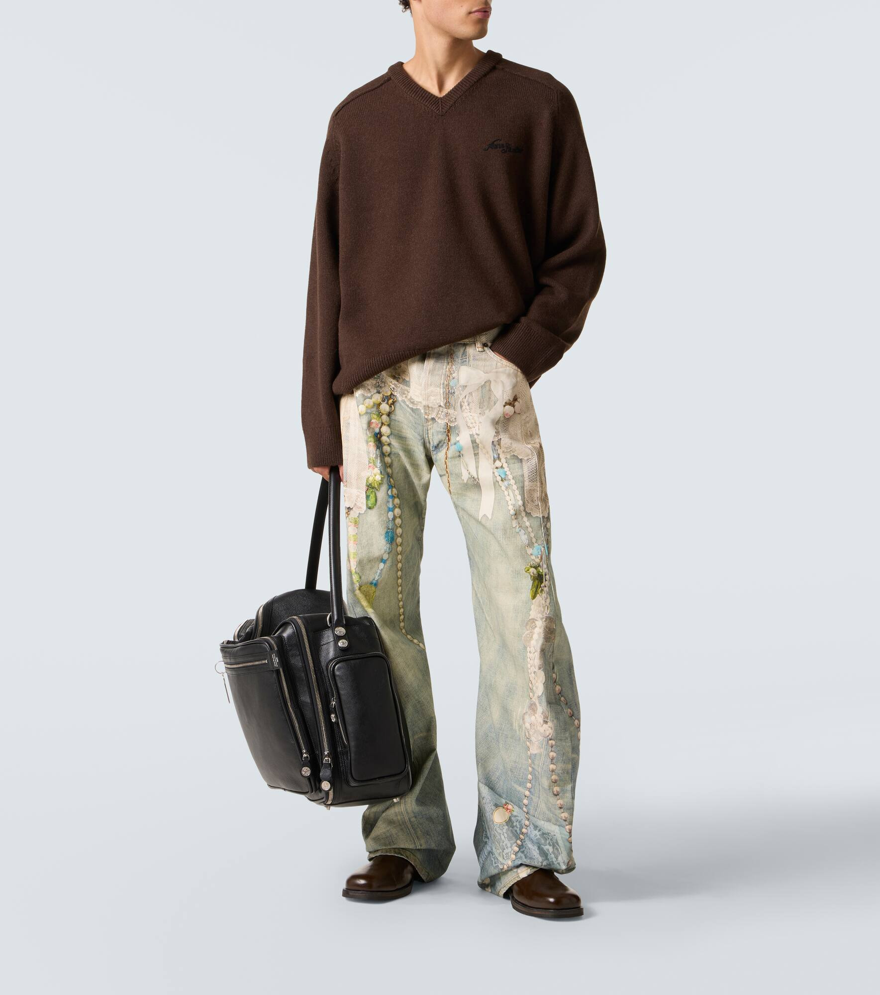 Distressed printed barrel-leg jeans - 2
