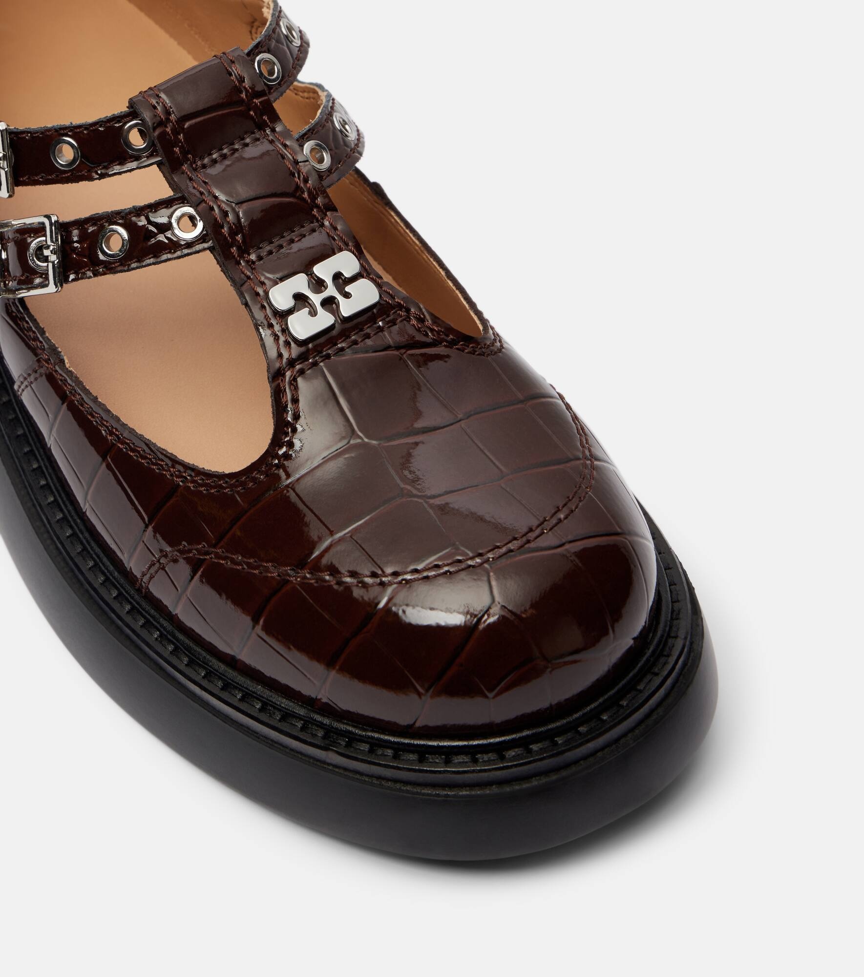 Croc-effect faux leather Mary Jane flats - 5