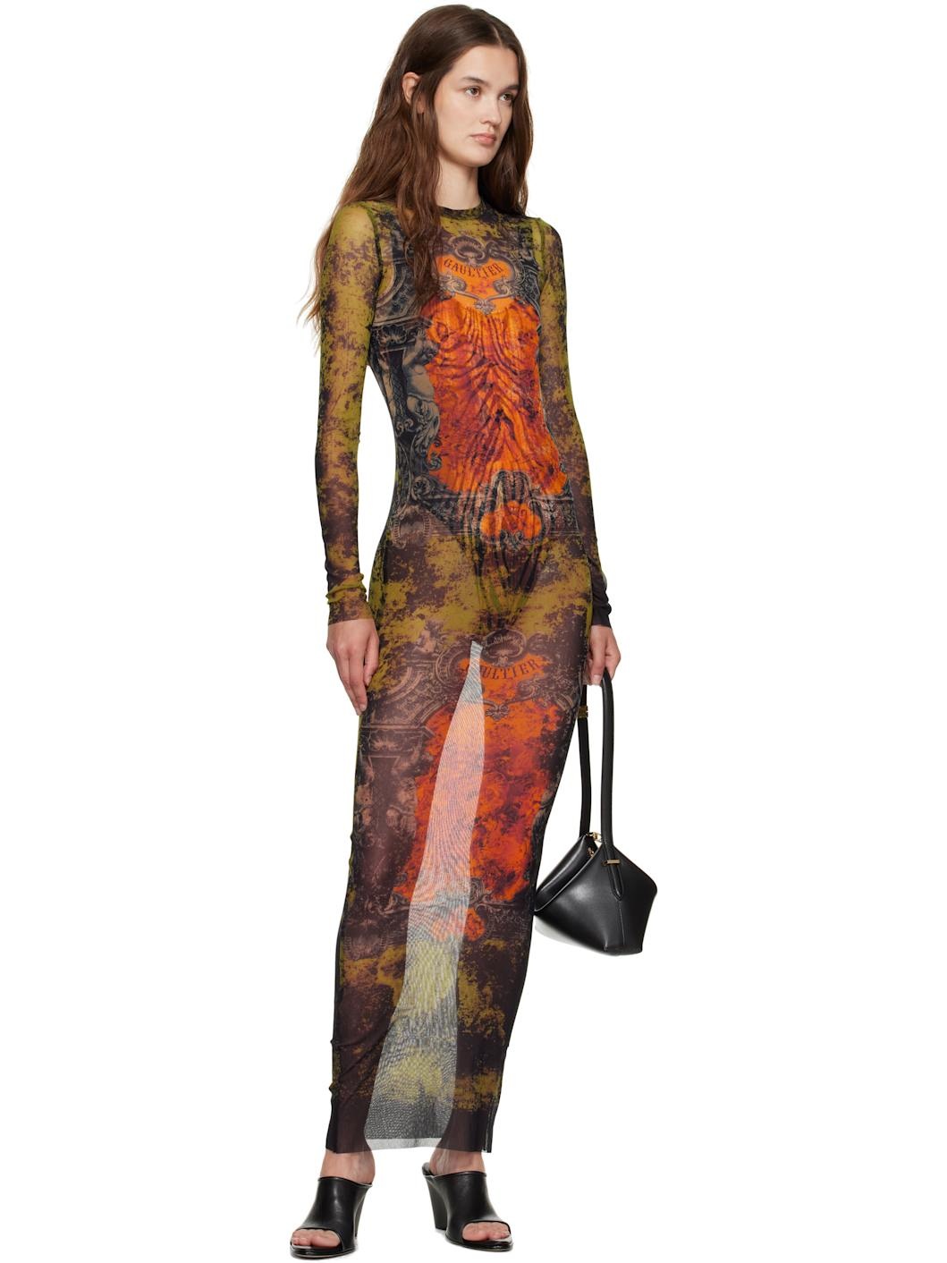Khaki & Orange 'The Long Médaillon' Maxi Dress - 4