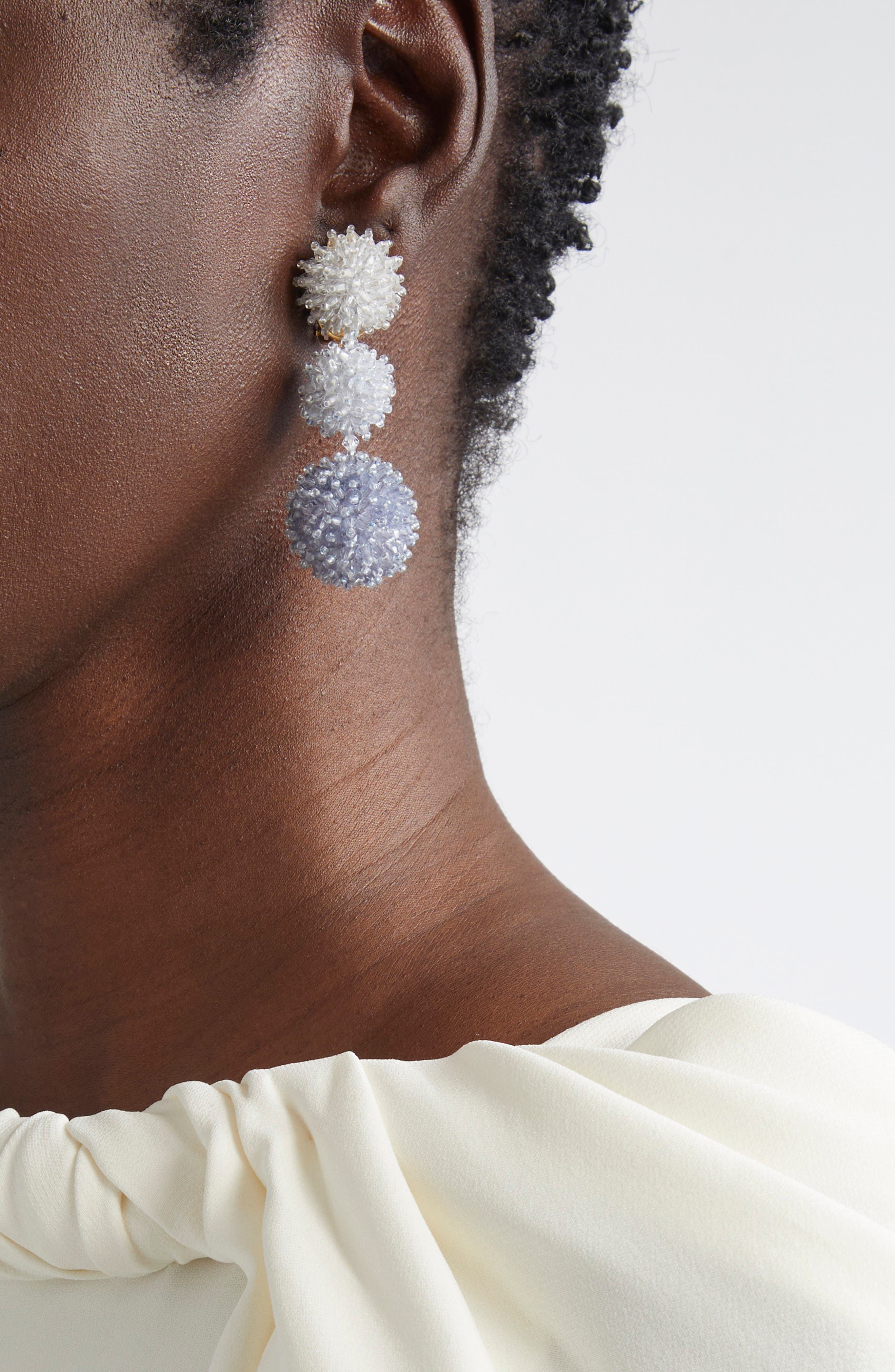 Oscar de la Renta Triple Pompom Beaded Drop Earrings in Blue Multi at Nordstrom - 2