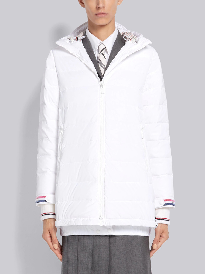 White Down Filled Poly Twill Zip-Up Hooded Overcoat 1