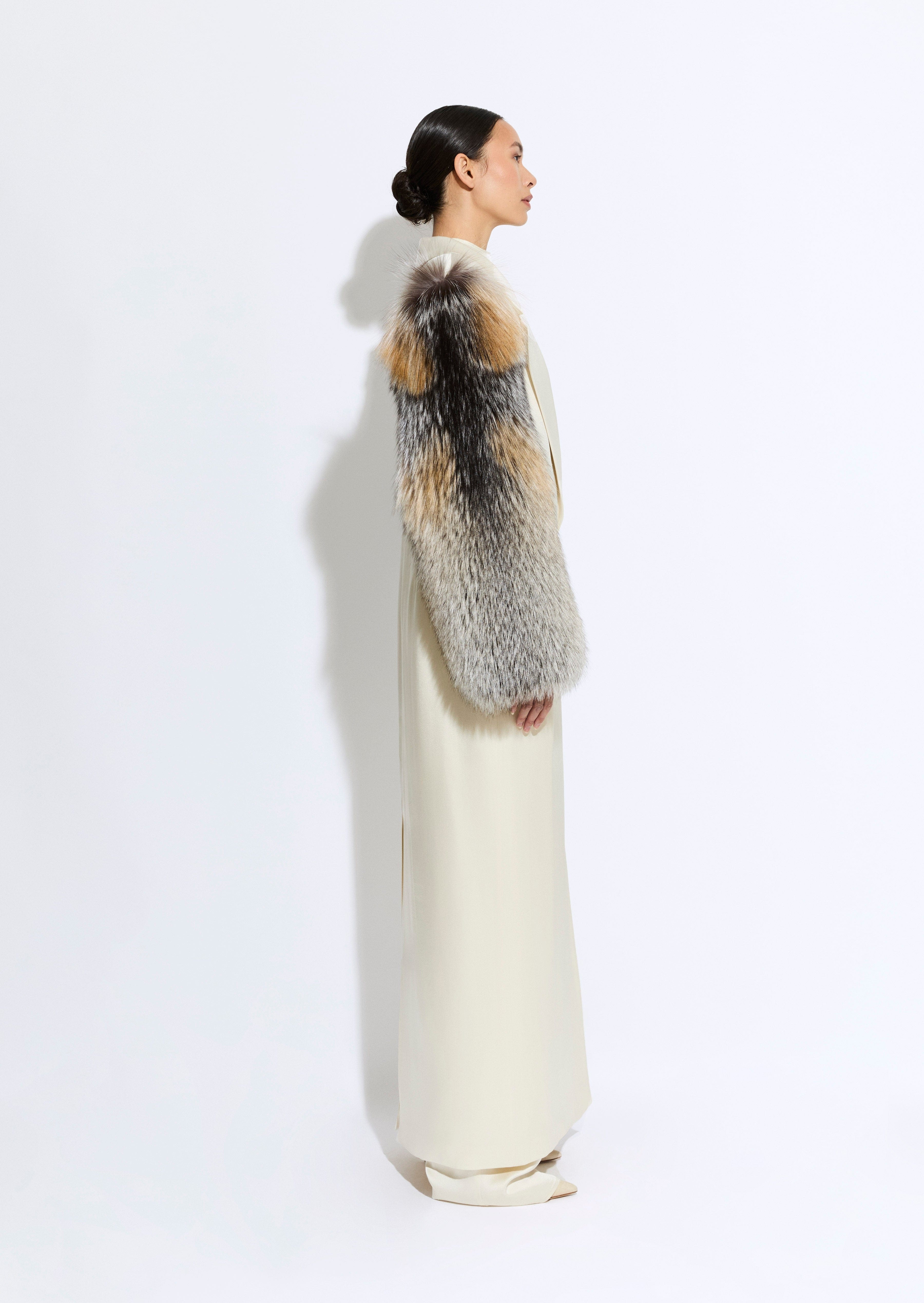 Satin Double Breasted Coat With Fur - 4