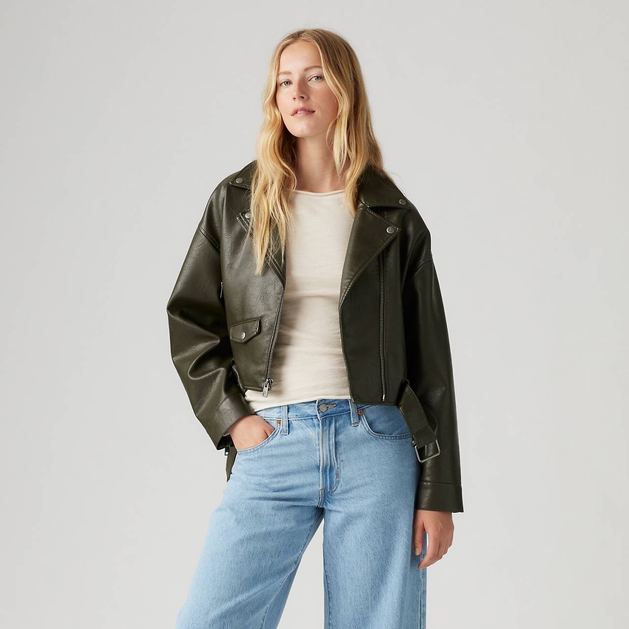 BELTED CROP MOTO JACKET - 2