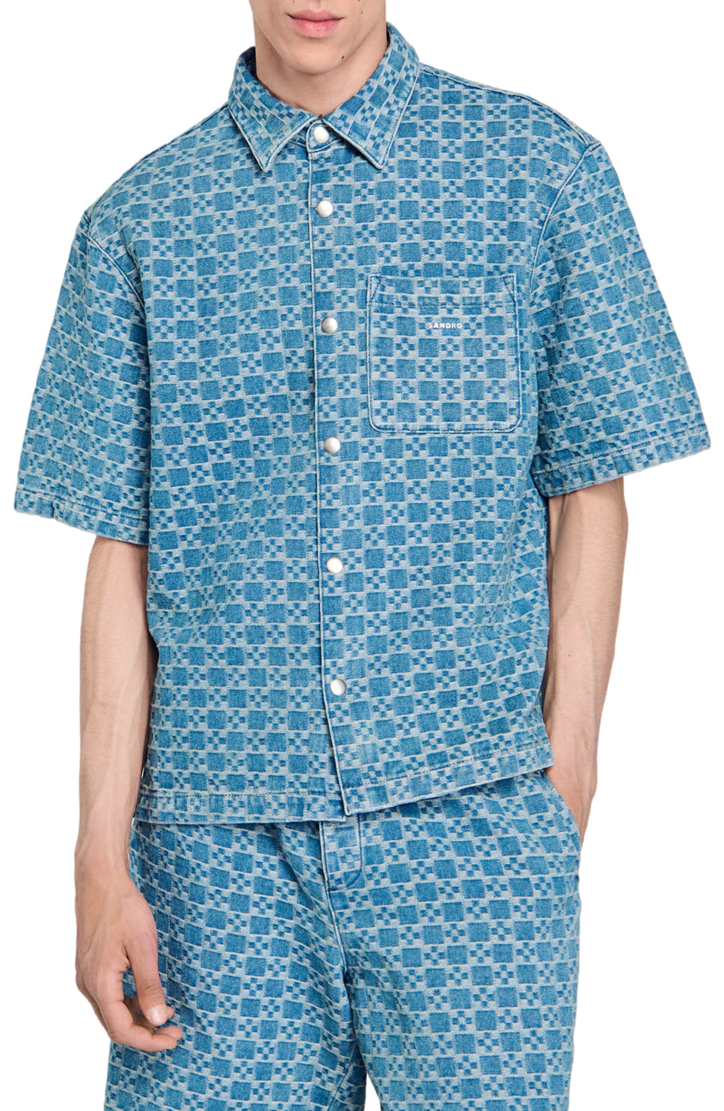 SANDRO Square cross denim shirt in Sky Blue at Nordstrom - 1