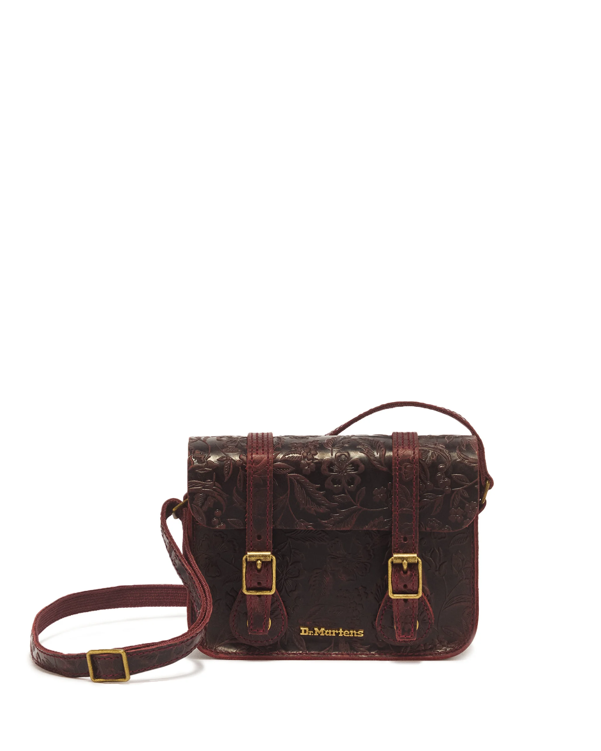 7" Floral Emboss Crazy Horse Leather Satchel - 1
