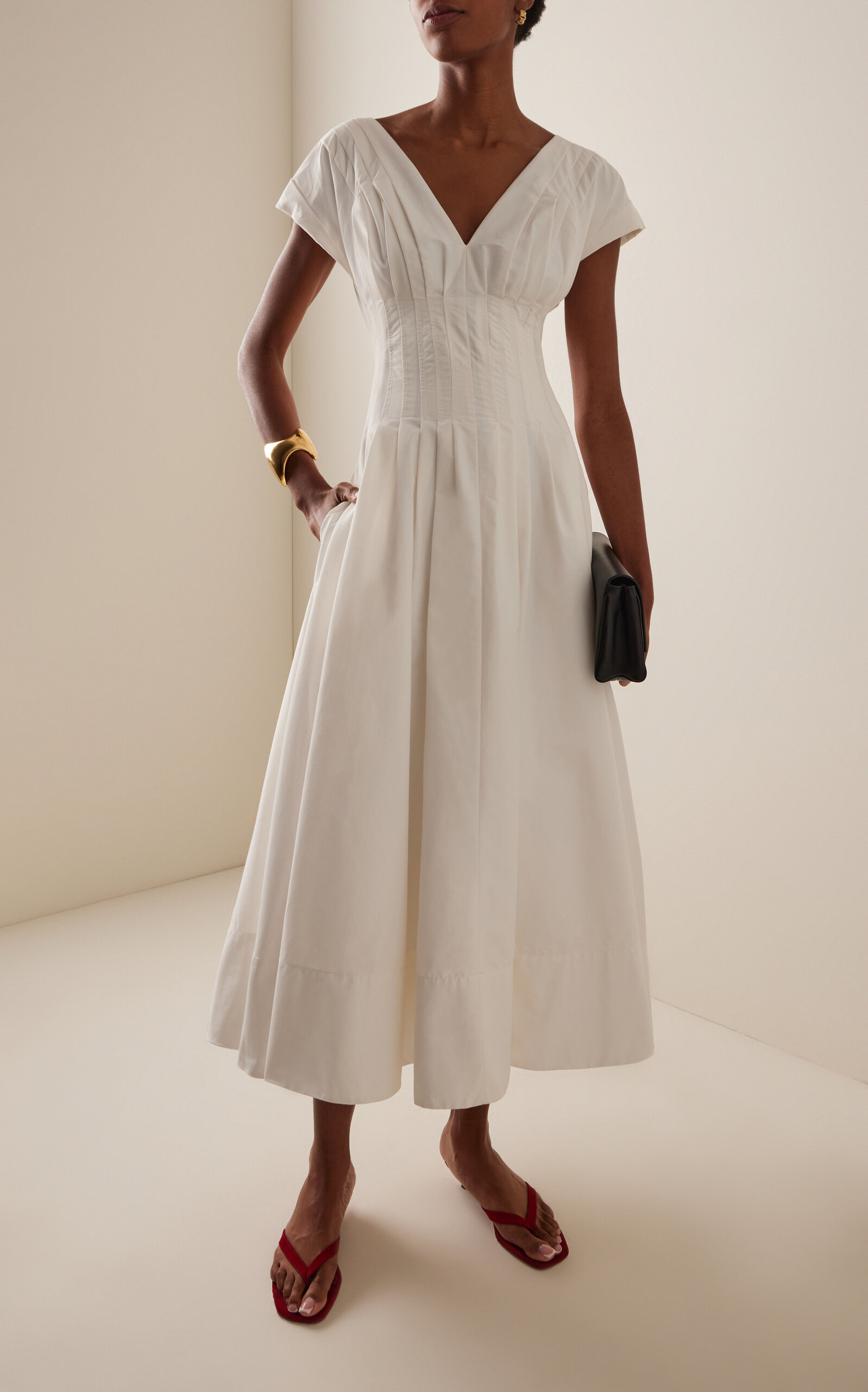 Nina Pleated Cotton-Blend Midi Dress white - 2