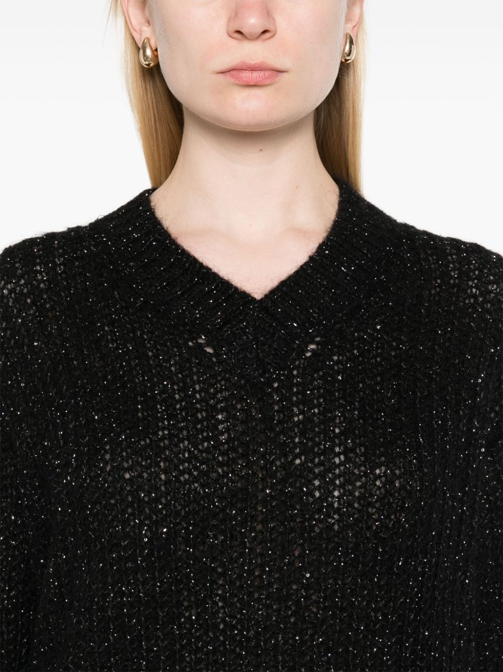 metallic-threading knitted sweater - 5
